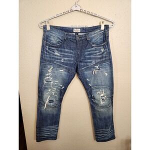 Rivet De Cru Mens 40x32 Blue Moto Biker Fit‎ Tapered Distressed Jeans